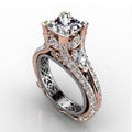 European American Two Tone Vintage Elegant Wedding Ring For Women With Large Cubic Zirconia view 4