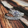 Luxury Round Cubic Zirconia Women Wedding Ring Set Classic Proposal Engagement Couple Rings view 3