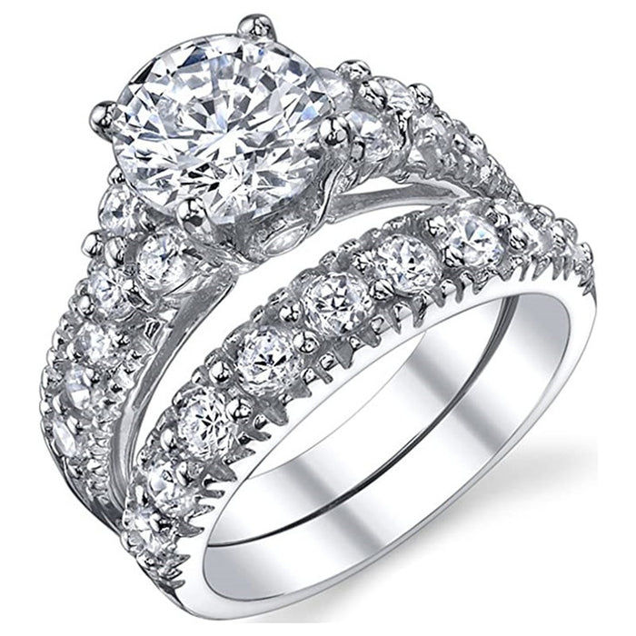 Luxury Round Cubic Zirconia Women Wedding Ring Set Classic Proposal Engagement Couple Rings