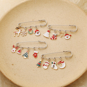 Christmas Series Tree Snowflake Elk Stocking Brooch Pin Trendy Sweater Holiday Clothing Accessory