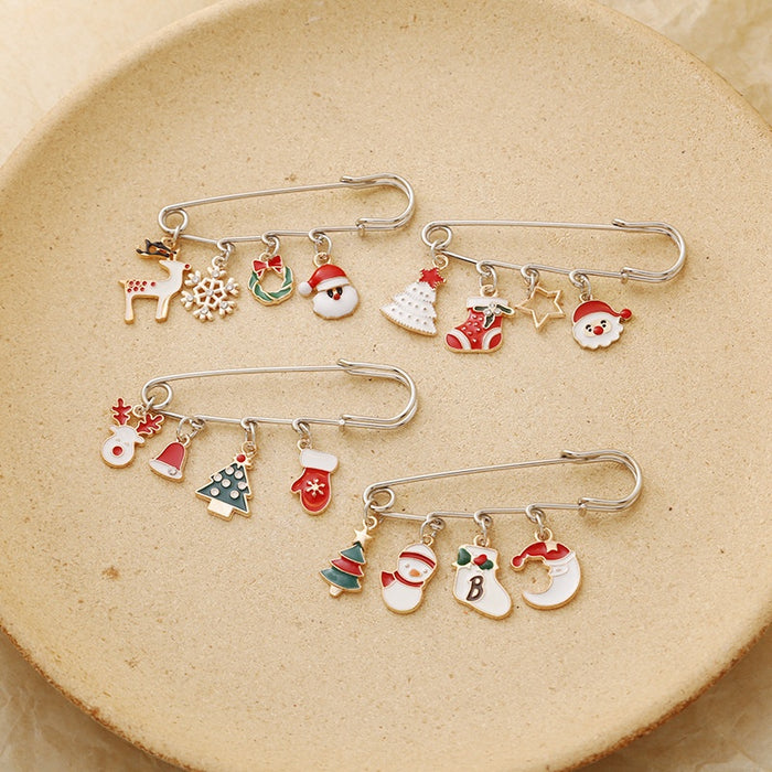 Christmas Series Tree Snowflake Elk Stocking Brooch Pin Trendy Sweater Holiday Clothing Accessory