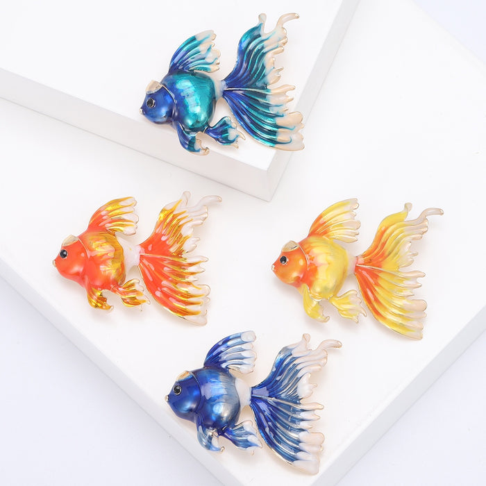 Alloy Enamel 3D Goldfish Brooch Pendant For Clothing Accessories
