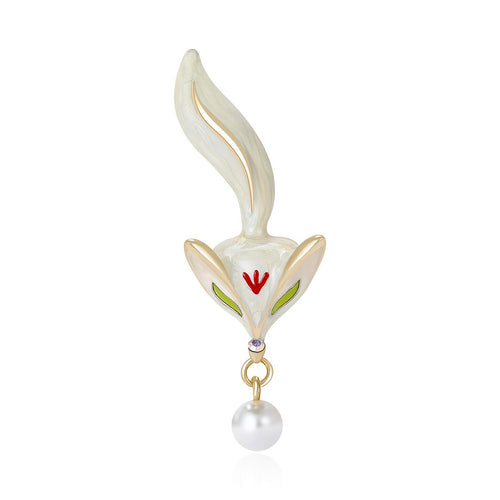 Alloy Enamel Fox Pearl Lapel Brooch For Fashion Clothing