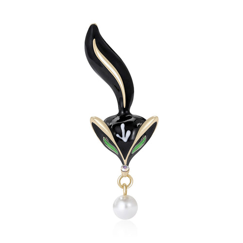 Alloy Enamel Fox Pearl Lapel Brooch For Fashion Clothing