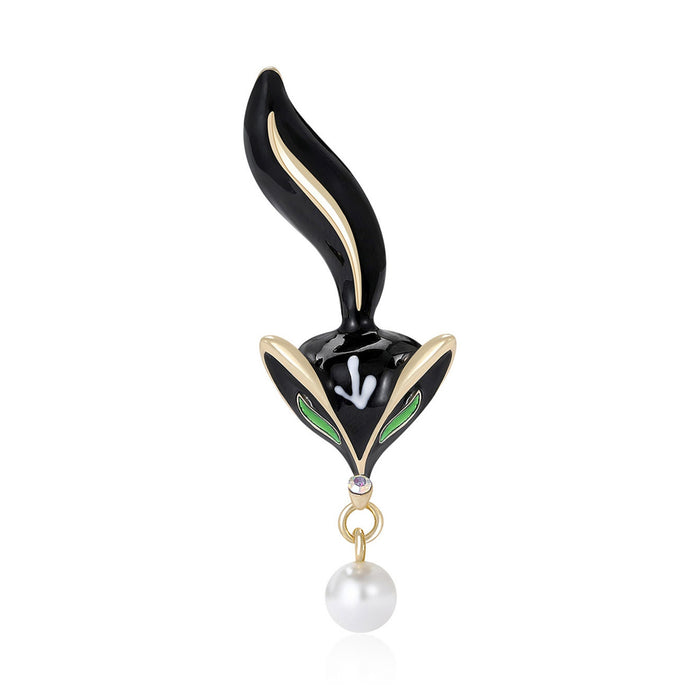 Alloy Enamel Fox Pearl Lapel Brooch For Fashion Clothing
