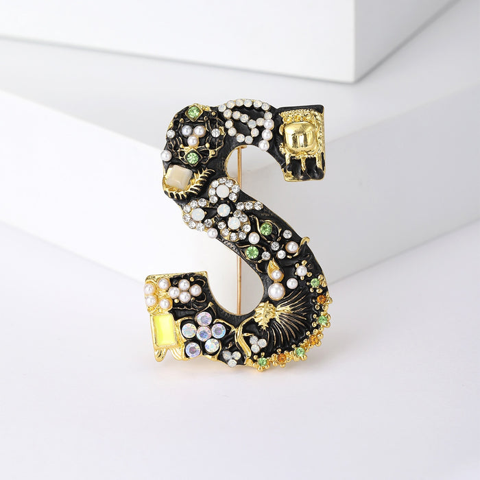 Alloy Enamel Rhinestone Letter S Lapel Pin For Elegant Apparel Brooch