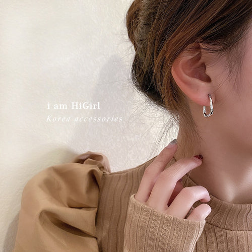Gold Plated Alloy Geometric Hoop Earrings With Silver Pins Minimalist Korean Japanese Style