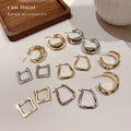 Gold Plated Alloy Geometric Hoop Earrings With Silver Pins Minimalist Korean Japanese Style view 1