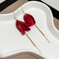 Elegant Petal Drop Earrings With Gold Tassel Chain, Alloy 925 Silver Needle Long Dangle Fashion Earrings view 4