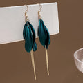 Elegant Petal Drop Earrings With Gold Tassel Chain, Alloy 925 Silver Needle Long Dangle Fashion Earrings view 3