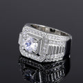 Luxury Bold Men's Ring With Simulated Zircon, Silver Plated 18K White Gold Jewelry view 4