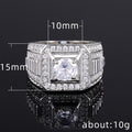 Luxury Bold Men's Ring With Simulated Zircon, Silver Plated 18K White Gold Jewelry view 5
