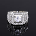 Luxury Bold Men's Ring With Simulated Zircon, Silver Plated 18K White Gold Jewelry view 6