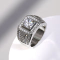 Luxury Bold Men's Ring With Simulated Zircon, Silver Plated 18K White Gold Jewelry view 3