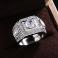 Luxury Bold Men's Ring With Simulated Zircon, Silver Plated 18K White Gold Jewelry view 1