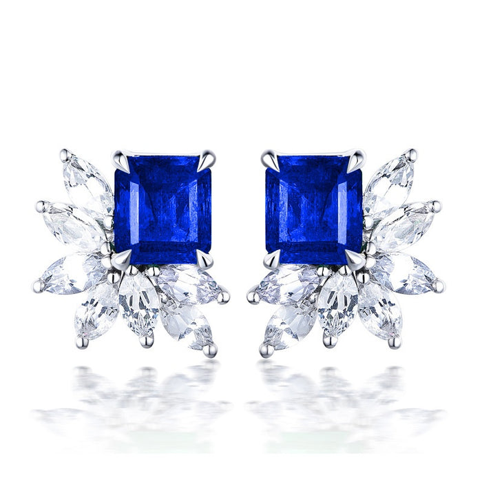 Princess Square Royal Blue Zircon Stud Earrings For Women, Elegant Creative Fashion Ear Jewelry