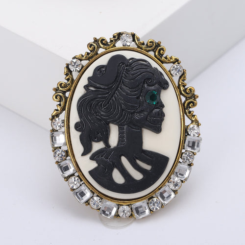Alloy Rhinestone Vintage Beauty Head Brooch For Elegant Collar Decoration