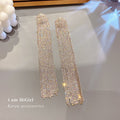 Korean Style Alloy Full Rhinestone Geometric Tassel Drop Earrings For Women view 4