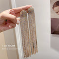 Korean Style Alloy Full Rhinestone Geometric Tassel Drop Earrings For Women view 2