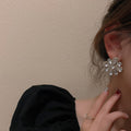 Alloy Full Rhinestone Flower Stud Earrings, Vintage European Statement Light Luxury Style view 3