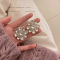 Alloy Full Rhinestone Flower Stud Earrings, Vintage European Statement Light Luxury Style view 2