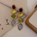 Candy Color Rhinestone Long Drop Earrings For Women, Alloy Irregular Geometric Retro Statement Style view 3
