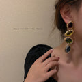Candy Color Rhinestone Long Drop Earrings For Women, Alloy Irregular Geometric Retro Statement Style view 2