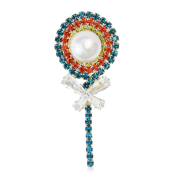 Alloy Rhinestone Lollipop Brooch For Women Shirt And Suit