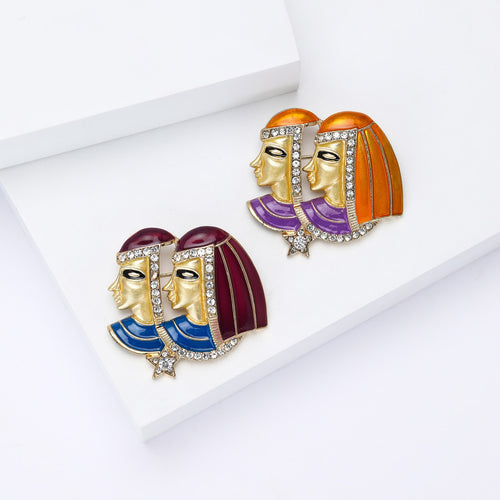 Vintage Alloy Enamel Rhinestone Cleopatra Brooch For Fashion Clothing