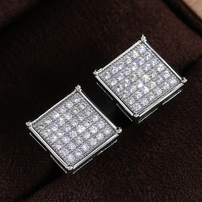 Versatile Square Zircon Women's Stud Earrings, Korean Fashion Jewelry Accessories