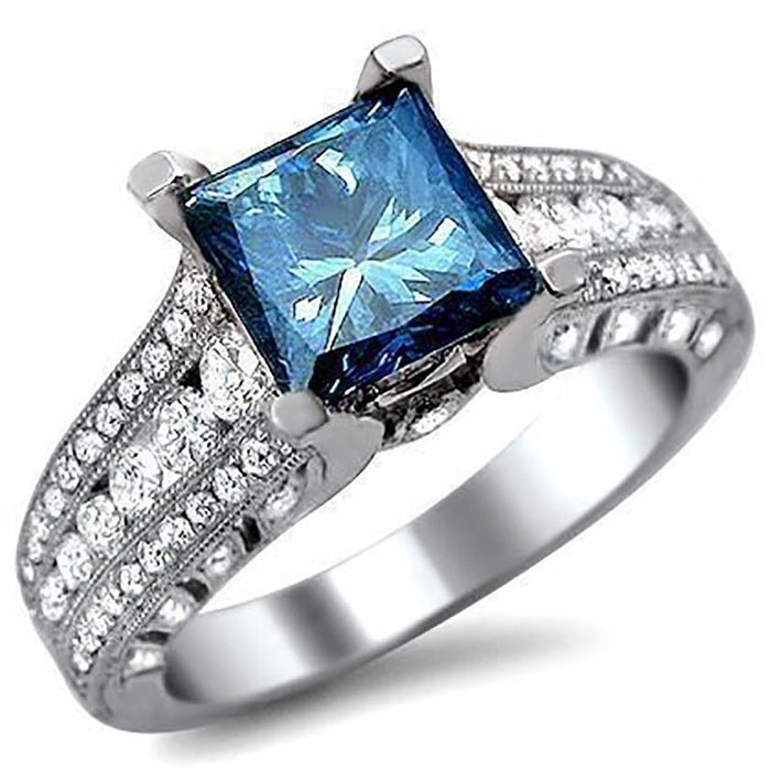 Exquisite Women's Rhinestone Ring With Large Blue Zircon, Fashion Statement Finger Jewelry