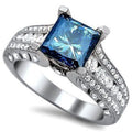 Exquisite Women's Rhinestone Ring With Large Blue Zircon, Fashion Statement Finger Jewelry view 3