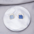 Elegant Geometric Square Blue Enamel Faux Pearl Contrast Color Alloy Stud Screw Clip Earrings view 4