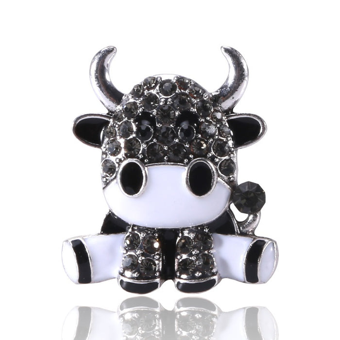 Alloy Enamel Cow Brooch With Rhinestones For Cute Apparel Decor