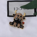 Alloy Enamel Cow Brooch With Rhinestones For Cute Apparel Decor view 4