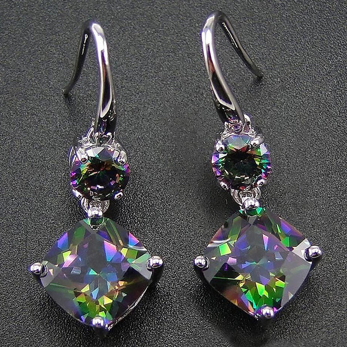 Colorful Zircon Geometric Drop Earrings, Elegant Fashion Dangle Earrings For Women
