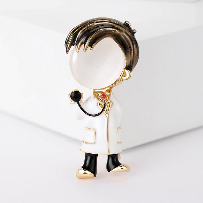 Alloy Enamel Doctor Brooch Pin With Cat Eye Stone