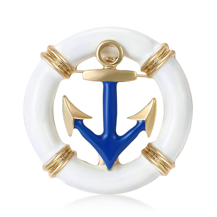 Alloy Enamel Anchor Wheel Brooch Pin For Nautical Lapel Decoration