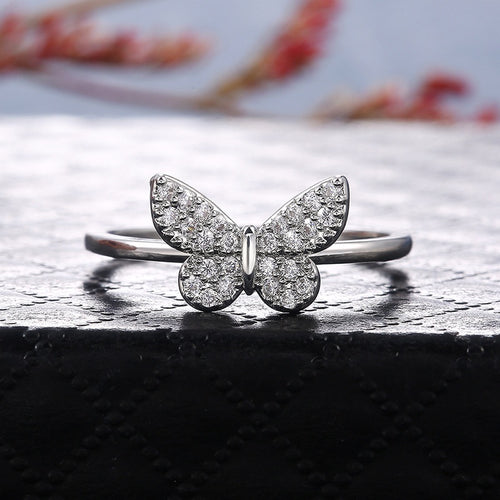 Classic Micro Pave Zircon Butterfly Ring For Women Creative Fashion Finger Jewelry