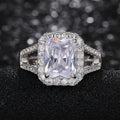 European American Classic Square Zircon Ring For Women Copper Platinum Plated Wedding Jewelry view 3