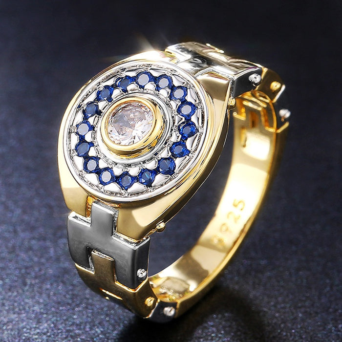 Creative Hip Hop Men's Watchband Ring With Zircon Stones, Fashion Finger Jewelry Accessory