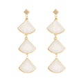 Elegant Fan Shaped Mother Of Pearl Shell Alloy Rhinestone Long Dangle Korean Fashion Earrings view 5