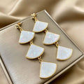 Elegant Fan Shaped Mother Of Pearl Shell Alloy Rhinestone Long Dangle Korean Fashion Earrings view 1