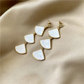 Elegant Fan Shaped Mother Of Pearl Shell Alloy Rhinestone Long Dangle Korean Fashion Earrings view 3