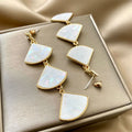 Elegant Fan Shaped Mother Of Pearl Shell Alloy Rhinestone Long Dangle Korean Fashion Earrings view 2