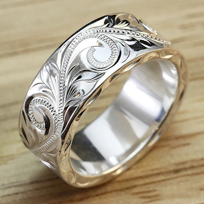 Simple Embossed Vine Women's Ring Fashion Finger Band Travel Souvenir Hand Jewelry Accessory