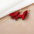 Elegant Red Flower Petal Long Tassel Alloy Rhinestone 925 Silver Needle Statement Drop Earrings view 2