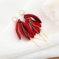 Elegant Red Flower Petal Long Tassel Alloy Rhinestone 925 Silver Needle Statement Drop Earrings view 3