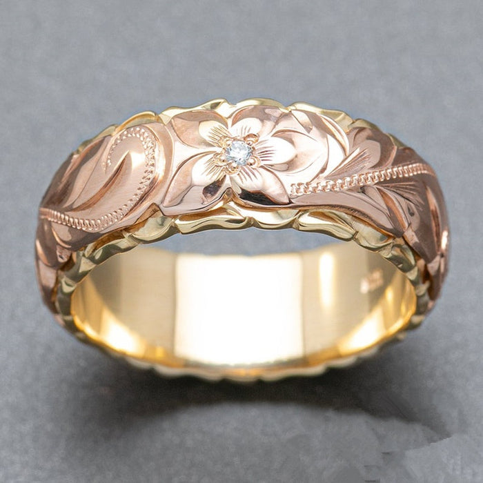 Exquisite Carved Rose Two Tone Women's Ring, European American Wedding Gift Finger Ring