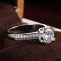 Luxury Fashion Women's Round Zircon Silver Plated Ring European American Jewelry view 2